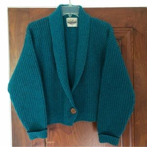 Vintage Teal Shaker Knit Cropped Cardigan